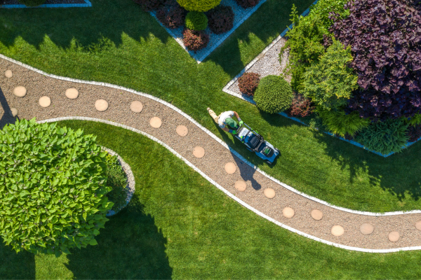 Arial view of a landscaper working